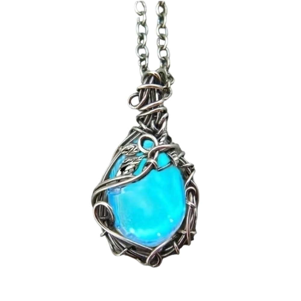 Vintage Wrapped Simulated Moonstone Pendant Necklace